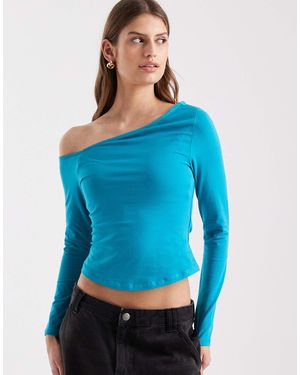 ASOS Cotton Off Shoulder Long Sleeve Top - Blue