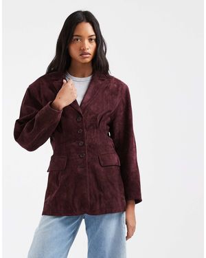 Urbancode Blazerjacke mit überschnittenen schultern und oversize-schnitt aus wildleder - Rot
