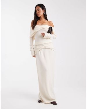4th & Reckless Knit Twist Front Detail Maxi Skirt - White