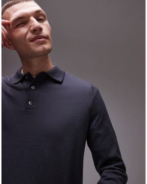 ARKET Merino Wool Knitted Long Sleeve Polo Shirt - Blue