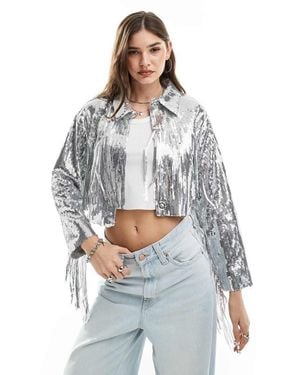 ASOS Fringe Sequin Jacket - White