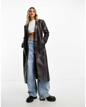 Pull&Bear Premium Faux Leather Trench Coat - White