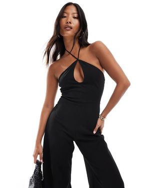 ASOS Asos Design Petite Cut Out Halter Wide Leg Jumpsuit - Black
