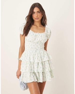 Amy Jane London Wisteria Corset Waist Tiered Mini Dress - White