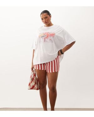 ASOS Asos Design Curve T-Shirt Oversize Con Grafica Cocktail Tropicali Bianca - Bianco