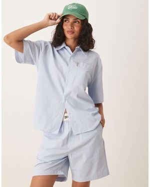 House Of Sunny Boxy Fit Seersucker Shirt Co-Ord - Blue