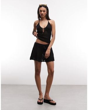 Monki Floral Crochet Beach Mini Skirt - Black