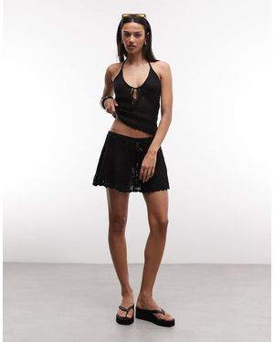 Monki Minifalda Playera Negra Con Diseño Floral De Croché-Negro - Neutro