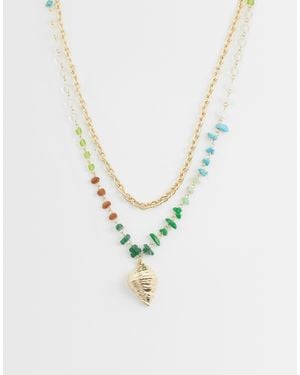 ASOS Row Necklace With -coloured Faux Chippings And Shell Pendant - Metallic