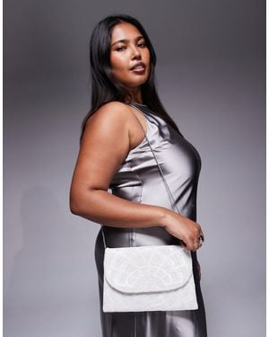 True Decadence Beaded Clutch Bag With Crossbody Strap - Grey