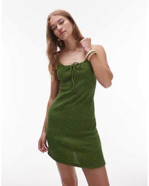 TOPSHOP Crinkle Tie Front Cami Mini Dress - Green