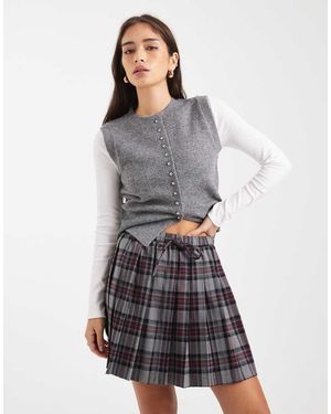 New Look Check Elasticated Mini Skirt - Grey