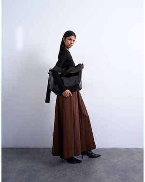 TOPSHOP Jupe longue ample - marron à rayures noires