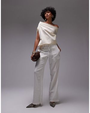 Mango Satin Touch Ruched Off Shoulder Top - Gray