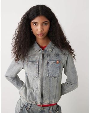 Collusion Fitted Denim Jacket With Double Ended Zipper - Grey