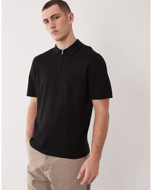 ASOS Essential - polo en maille à manches courtes et col zippé - Noir