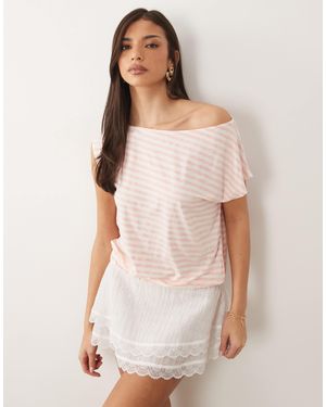 ASOS Slub Off Shoulder Cinched Top - Natural