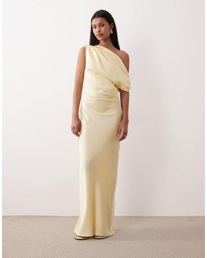 Gina Tricot Draped Satin One Shoulder Maxi Dress - Natural
