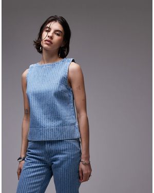 TOPSHOP – kastiges denim-oberteil mit bleach-streifen - Blau