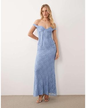 ASOS Lace Maxi Dress With Exposed Seaming Detail And Twist Straps - Blue