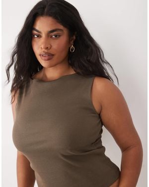 Brave Soul Brave Soul Curve High Neck Vest Top - Brown