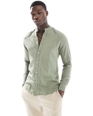 Only & Sons Linen Mix Grandad Collar Shirt - Green