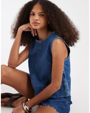 Pieces Sleeveless Denim Top - Blue