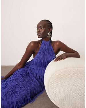 ARRANGE Fringe Texture Halter Neck Scoop Back Maxi Dress - Purple