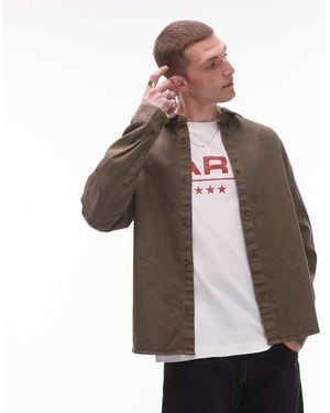TOPMAN Long Sleeve Washed Canvas Overshirt - Brown