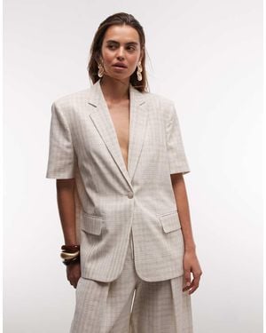ASOS Geruite Blazer Met Korte Mouwen - Naturel