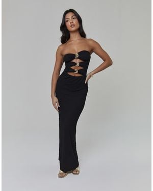 South Beach Textured Bandeau Decal Detail Maxi Dress - Black
