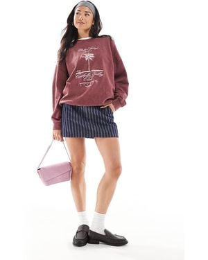 Daisy Street Washed Sweatshirt With Palm Springs Graphic - Red