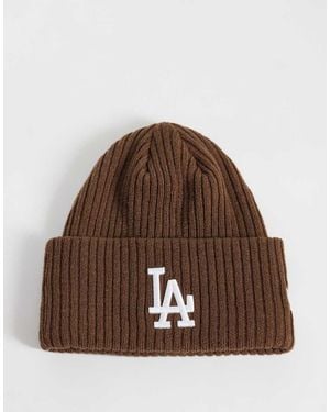KTZ La Dodgers Ribbed Knit Wide Cuff Beanie - Brown