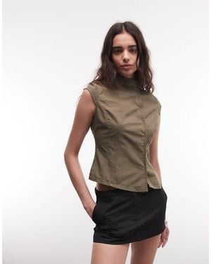 Weekday Mock Neck Asymmetric Top With Seam Detail And Press Studs - Multicolour