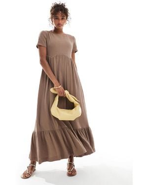 Daisy Street Short Sleeve Smock Tiered Maxi Dress - Natural