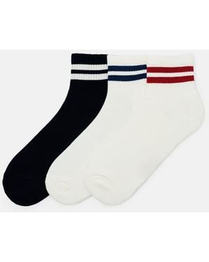Pull&Bear Pack Of 3 Pairs Of Striped Socks - White