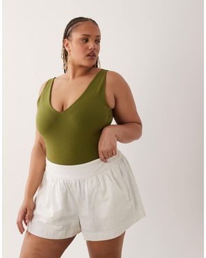 ASOS Asos Design Curve Compact Cotton Blend V-neck Bodysuit - Green