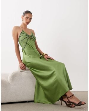 Miss Selfridge Embellished Satin Halter Midi Dress - Green