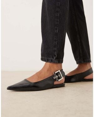 ASOS Bailarinas Negras Destalonadas Con Detalle De Hebilla Linear De - Neutro