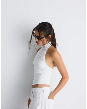 Stradivarius Ruched Halter Top - White