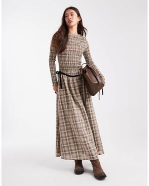 Daisy Street Long Sleeve Drop Waist Shirred Maxi Dress - Natural