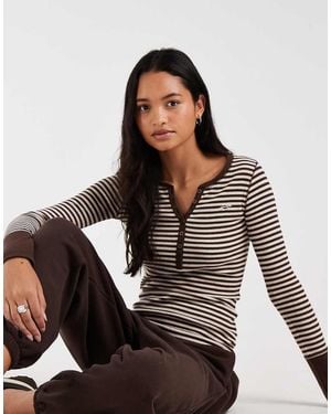Hollister Long Sleeve Button Up Henley Top - White