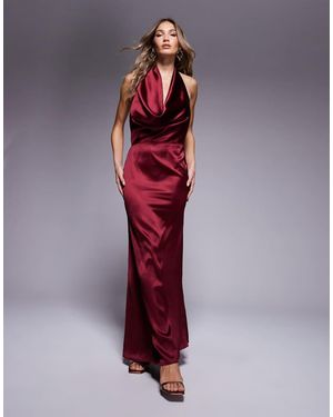 Aria Cove Exclusive Satin Deep Plunge Fishtail Maxi Dress - Red