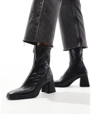 Stradivarius Zip Front Ankle Boot - Black