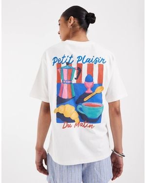 JJXX Oversized T-shirt With Café Breakfast Back Print - White