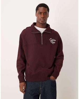 Calvin Klein Sudadera Con Cuello Alto, Cremallera Corta Y Logo De Texto De -Rojo