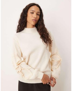 Lovedrobe Satin Applique Long Sleeve Jumper - Natural