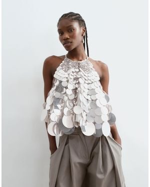 ARRANGE Trapez-neckholder-top mit spiegelscheiben-pailletten - Weiß