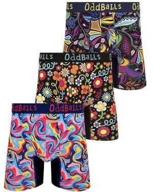 OddBalls 3 Pack Wave And Floral Bamboo Boxers - Blue