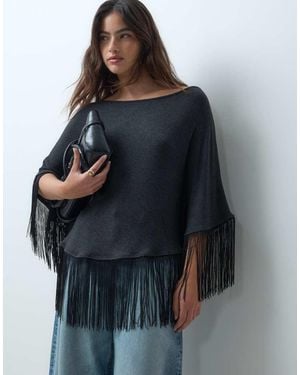 ASOS Top A Mantella Con Frange A Spalle Scoperte - Blu